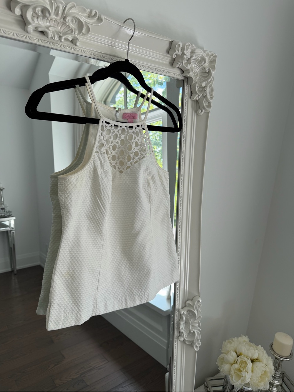 Lilly Pulitzer White Eyelet Yoke Textured Halter Tank